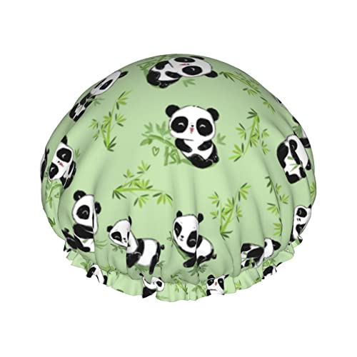 Panda-Duschhaube, Erdbeer-Gänseblümchen, wiederverwendbare Bade-Duschhauben für Damen, langes Haar, doppellagig, wasserdicht, Bade-Duschhut, Haarschutz für Kinder, Mädchen, Herren von IUBBKI