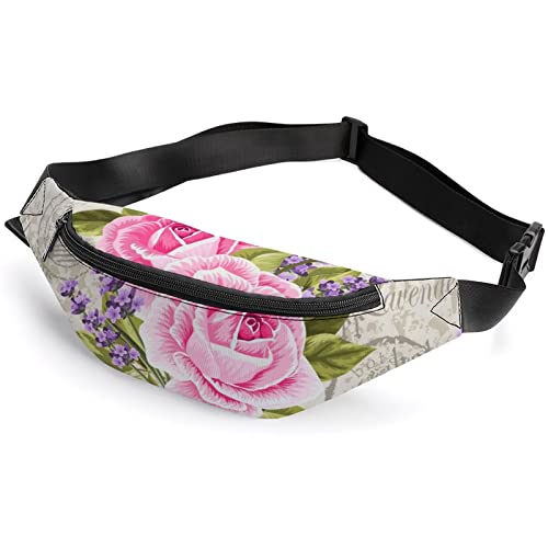 Pink Roses Vintage Lavenders Skull of Deer in Flowers Fanny Pack, Adult Kids Sport Waist Bag for Men Women von IUBBKI