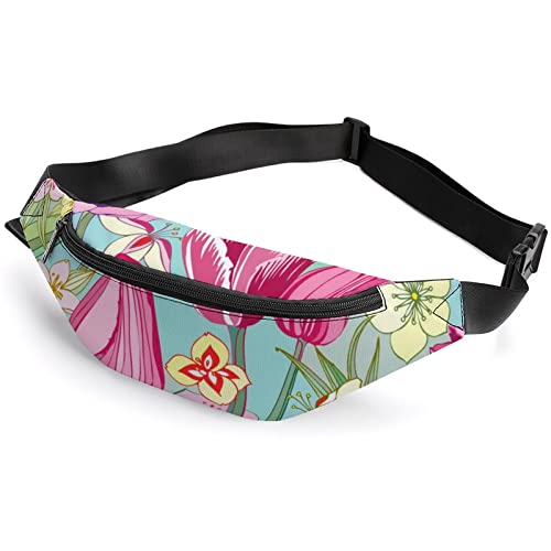 Pink Tulips Flower Modern Abstract Colorful Leaves Fanny Pack, Adult Kids Sport Waist Bag for Men Women von IUBBKI