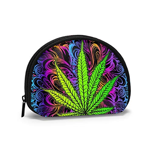 Psychedelic Weed Leaf Polar Bear Family Münzgeldbörse Geldbörsen Kleingeldbeutel Funky Schlüsselhalter Reißverschluss Kleine Kosmetik-Make-up-Taschen von IUBBKI