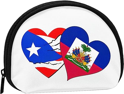 Puerto Rico haitianische Flagge, Herz-Geldbörse, Geldbörse für Damen und Mädchen, niedliche modische Tasche, Wechseltasche, Schlüsselhalter, Damen-Geldbörse, Geschenk von IUBBKI