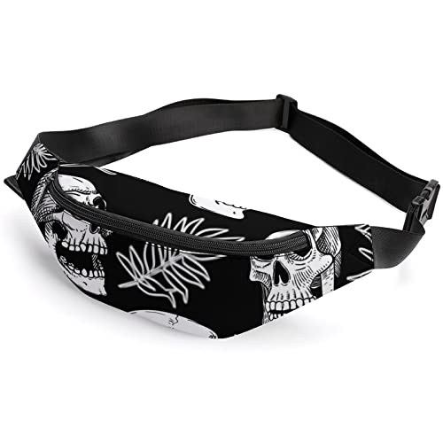 Skulls and Palm Tropical Leaves Black Cat on Pumpkin Fanny Pack, Adult Kids Sport Waist Bag for Men Women von IUBBKI