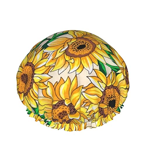 Sonnenblumen-Duschhaube, Sonnenblumen-Kunst, wiederverwendbare Bade-Duschhauben für Frauen, langes Haar, doppellagig, wasserdicht, Bade-Duschhut, Haarschutz für Kinder, Mädchen, Frauen, 1 Packung von IUBBKI