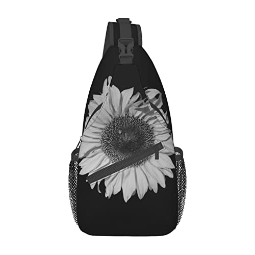 Sonnenblumen-Schwarze geometrische Umhängetasche, Umhängetasche, Schultertasche, Brusttasche, für Damen und Herren, Reisen, Wandern, lässiger Tagesrucksack Sonnenblumen-Schwarze geometrische Umhängetasche, Umhängetasche, Schultertasche, Brusttasche, für Damen und Herren, Reisen, Wandern, lässiger Tagesrucksack von IUBBKI