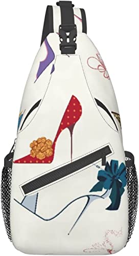 Stilvolle Brusttasche, Schuh, High Heels, Stiletto, Luxus, Blumenband, Damen, Pumpe, Silhouette, Crossbody-Schulterrucksack, verstellbare Brusttasche, leicht, lässig, Tagesrucksack für Männer und Frau von IUBBKI