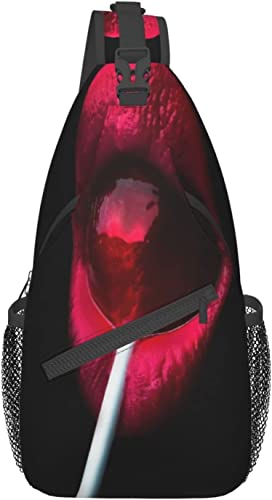 Stilvolle Brusttasche mit roten Lippen, Lollipop, isoliert auf schwarz, Crossbody-Schulterrucksack, verstellbare Brusttasche, leichter, lässiger Tagesrucksack für Männer, Frauen, Outdoor-Sportarten, R Stilvolle Brusttasche mit roten Lippen, Lollipop, isoliert auf schwarz, Crossbody-Schulterrucksack, verstellbare Brusttasche, leichter, lässiger Tagesrucksack für Männer, Frauen, Outdoor-Sportarten, R von IUBBKI