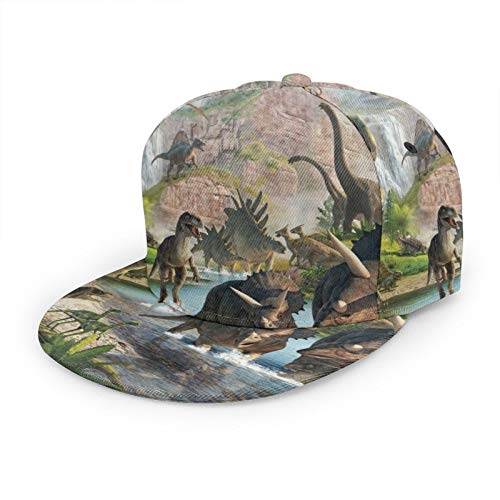 Tyrannosaurus Rex Triceratops Dinosaurs World Unisex-Baseballkappe für Damen und Herren, verstellbare Baseballkappe mit Flacher Krempe, Coole Hip-Hop-Mütze von IUBBKI