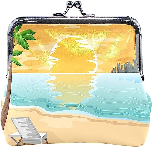 Urban Beach Front with The Setting Sun Pouch Kleine Geldbörse – Kiss-Lock-Geldbörse für Damen und Mädchen von IUBBKI