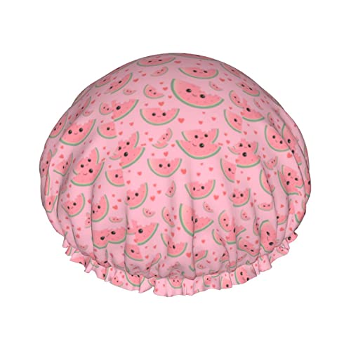 Wassermelonen-Duschhauben für Damen, wasserdicht, wiederverwendbar, verstellbar und doppellagig, Bade-Haarhaube mit elastischem Saum von IUBBKI