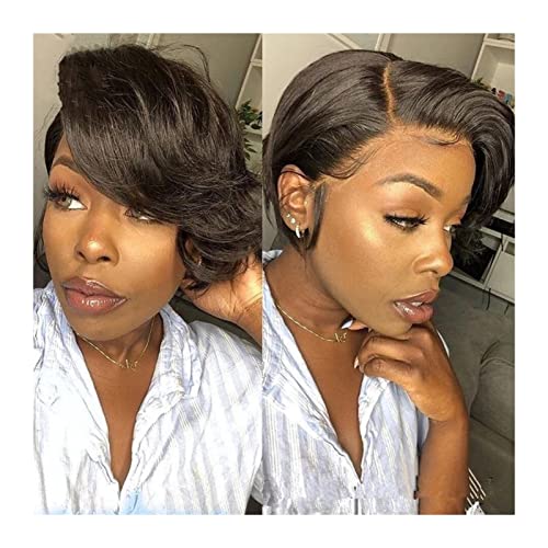 IUBGFTO Wigs Brazilian Short T Part Lace Wig 13x1 Transparent Side Part Lace Straight Bob Wigs Middle Part Lace Front Human Hair Wig for Women (6inch (15cm) T Part Middle Part) von IUBGFTO