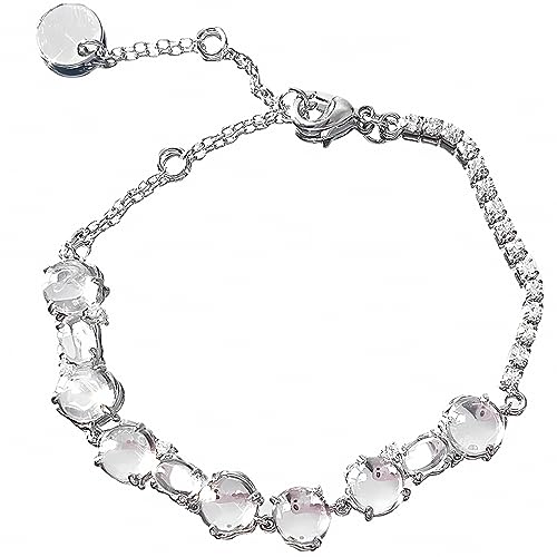 IUDWCG - 1 Pcs Damen Silber Armband, Kristall Perle Armband Katzenauge Perlen Armband, verstellbare Armband funkelnde Freundschaft Armband Geschenk Frauen Freundin Frau Silberschmuck von IUDWCG
