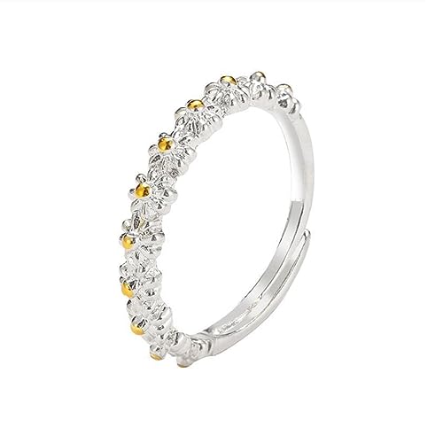 IUDWCG - 1 Pcs Damenring, kleine Gänseblümchen zweifarbiger Ring, Öffnung verstellbar offener Ring Anti-Allergie-Kupfer, ein Geschenk für ein charmantes Mädchen oder Mutter, Silber von IUDWCG