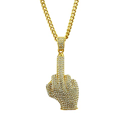IUDWCG 1 Pcs Goldene Hip Hop Halskette Mittelfinger Hand Anhänger Rock Star Rapper Punk Kette 80er 90er Jahre Accessoires Männer Karneval Party Statement Kette von IUDWCG