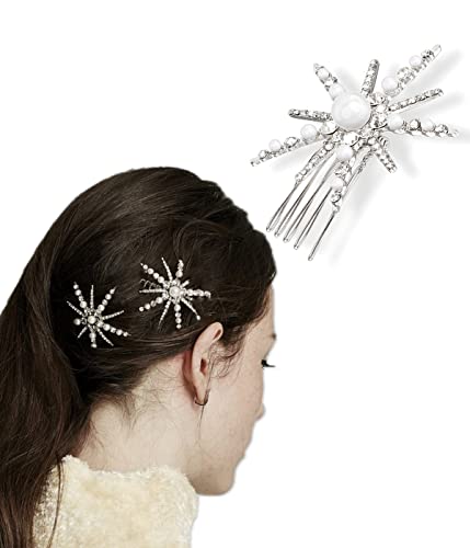 IUDWCG 1 Stück Diamant Seestern Haarspangen Blumenmädchen-Zubehör Einfach Braut Kristall Hochzeit Haarnadeln Silber Haarspangen Braut Kopfschmuck Haarschmuck Perle für Frauen und Mädchen (Silber) von IUDWCG