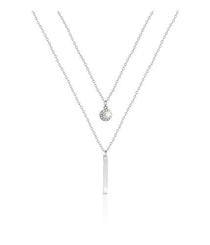 IUDWCG 1 Stück Doppelschicht Geometrische Bar Halskette, Zarte Halsketten für Frauen, Glänzende Diamant Gepflasterte Schlüsselbein Silberkette Halskette für Frauen Modeschmuck von IUDWCG
