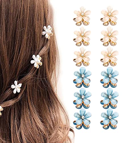 IUDWCG 12 Stück Mini Diamant Haarspangen,Kleine Haarspangen Blumen-Haarspangen Haarschmuck für Damen, Mädchen,süße Mini-Haarspangen,Haarspangen für Foto, Alltag, Party, Hochzeit (Weiß & Bule) von IUDWCG