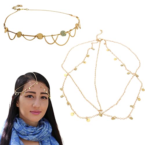 IUDWCG - 2 Pcs Gold Kopf Kette Quaste Braut Kopf Kette Schmuck böhmischen Stirnband Quaste Kette Haarband Kette Frauen und Mädchen von IUDWCG