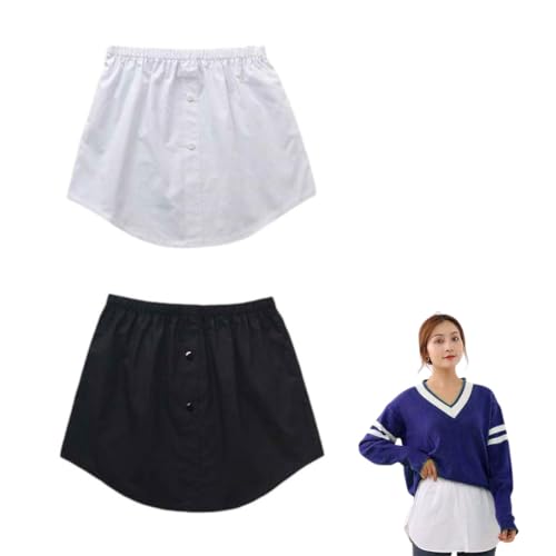 IUDWCG 2 Pcs Top Rock Shirt Extender Damen Minirock Shirt Extender Fake Shirt Minirock Saum Rock mit Knöpfen (Schwarz und Weiß) von IUDWCG