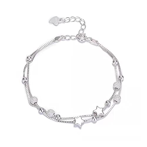 IUDWCG 2 in 1 Damen Armband Elegant Perlen Silber und Sterne Double Layered Armkettchen mit Sterling Silber Armband Armkette Schmuck Verstellbar Modeschmuck Armbänder Liebe Armbänder von IUDWCG