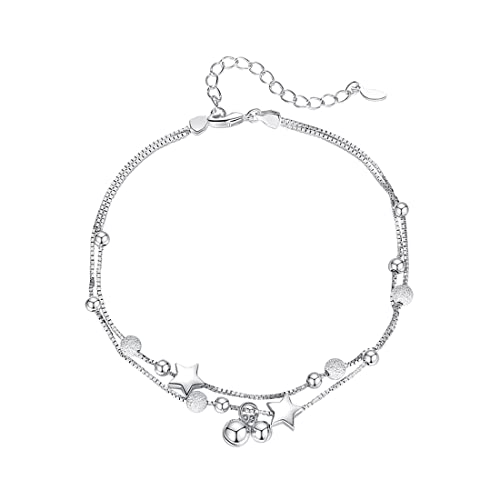 IUDWCG 2 in 1 DamenarmbandElegantes Glocke Perle Silber und Stern doppeltes Sterling Silber Armband Armband SchmuckVerstellbarer Modeschmuck Armband Liebesarmband von IUDWCG