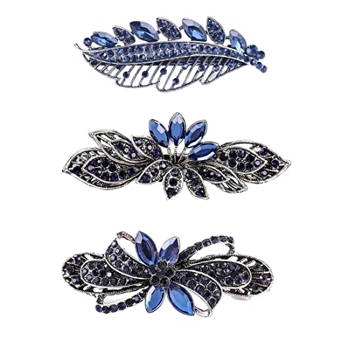 IUDWCG 3 Pcs Strass Vintage Haarspangen Funkelnde Französische Haarspangen Frauen Mädchen Elegante Haarspangen, Funkelnde Mode Zarte Blume Kristall Haarspangen von IUDWCG