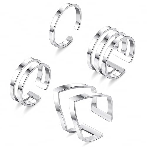 IUDWCG - 4 Pcs Edelstahl stapelbarer Ring, Öffnung verstellbarer Frauen Ring mittlerer Länge, CZ einfache Twist Ring, Komfort Größe, Silber von IUDWCG