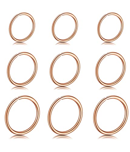 IUDWCG 9 Stück Edelstahl Nasenring Ring nahtlose runde Ohrringe durchbohrte Ohrringe Schmuck 3 Größen (Roségold) von IUDWCG