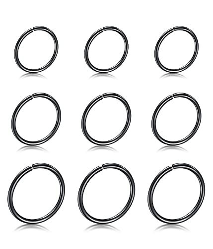 IUDWCG 9 Stück Edelstahl Nasenring Ring nahtlose runde Ohrringe durchbohrte Ohrringe Schmuck 3 Größen (schwarz) von IUDWCG