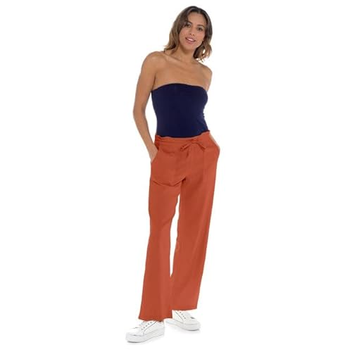 IUEG Damen Freizeithose aus Leinen-Mischgewebe mit gerippter Rückseite, burnt orange, 44 von IUEG LIMITED