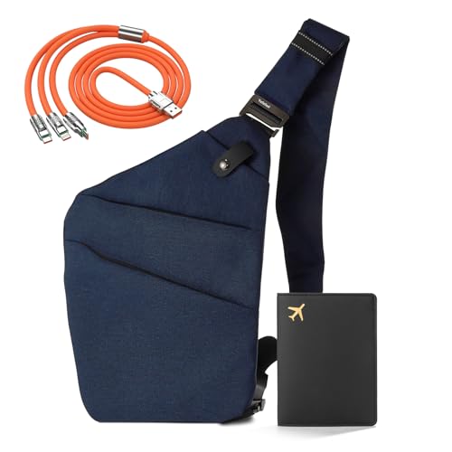 IUHFSIFS Upgrade Diebstahlsichere Tasche【0 Belastung - Komfortable Ergonomie】Diebstahlsichere Umhängetasche【Viele Taschen Extrem Wasserdicht & Kratzfest】 Anti Diebstahl Tasche Damen Herren Blau Rechts von IUHFSIFS