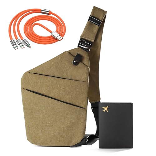 IUHFSIFS Upgrade Diebstahlsichere Tasche【0 Belastung - Komfortable Ergonomie】Diebstahlsichere Umhängetasche【Viele Taschen Extrem Wasserdicht & Kratzfest】Anti Diebstahl Tasche Damen Herren Khaki Rechts von IUHFSIFS