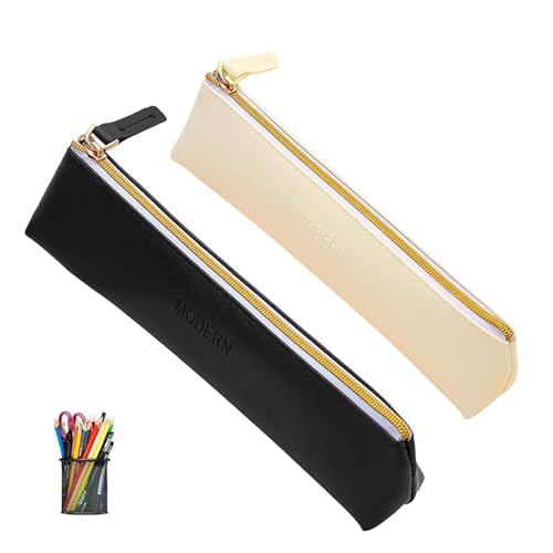 IUHRIE 2 Stück schwarz und beige Leder federmäppchen kleines,mäppchen klein,kleine federtasche,Reißverschluss Schreibwaren-Tasche,Tragbares Federmäppchen für Stifte Bleistifte Marker stifttasche von IUHRIE