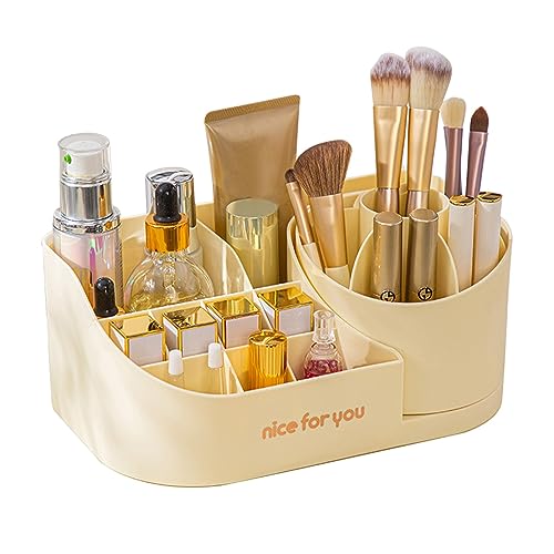 Gelber Make-up-Pinsel-Aufbewahrungseimer, Kunststoff-Pinselhalter, Desktop-Make-up-Organizer, drehbarer Eimer Kosmetiktasche Sortiert (Yellow, One Size) von IUNSER