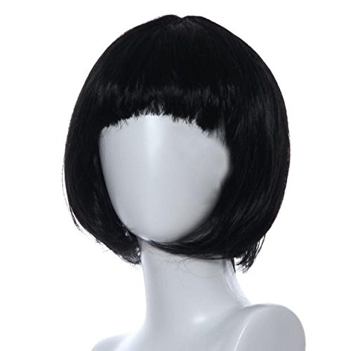 Glattes Haar, kurze, kleine Rollenperücke, Maskerade-Perücke Lange Schwarze Perücke Glatt (Black, One Size) von IUNSER