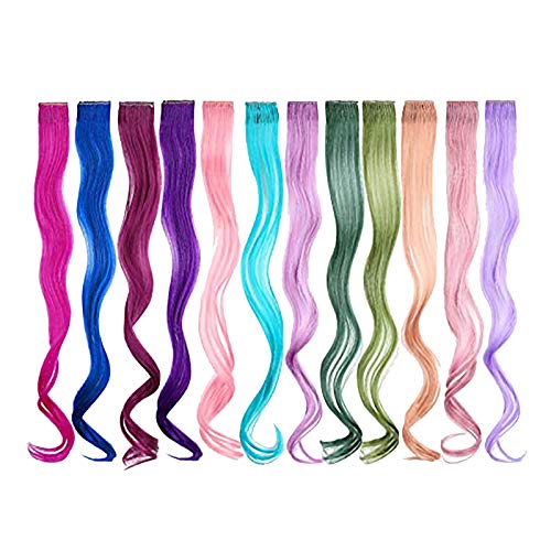 Hair Gift Extensions Multi-Colors Hair Colored Synthetic Extensions Rainbow Girls Party Straight For Women Hair Kids Perücke Glitzer Haarsträhnen (A, One Size) von IUNSER