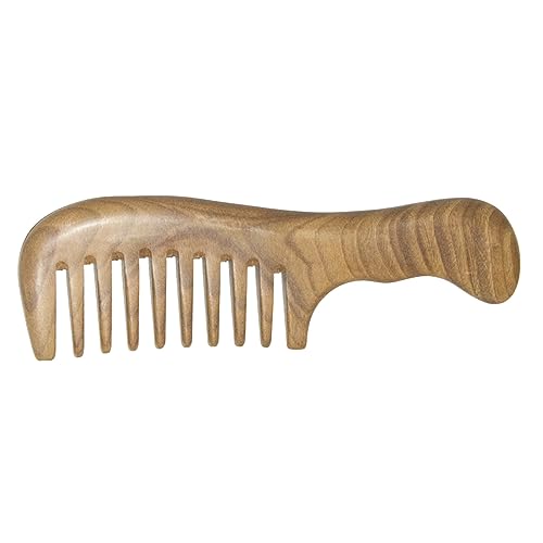 Holzkamm mit breiten Zähnen, Haarkamm, breiter Zahnkamm zum Entwirren von lockigem Haar, grüner Sandelholzkamm für Frauen und Mädchen Haarbürste Feines Dünnes Haar (Khaki, One Size) von IUNSER