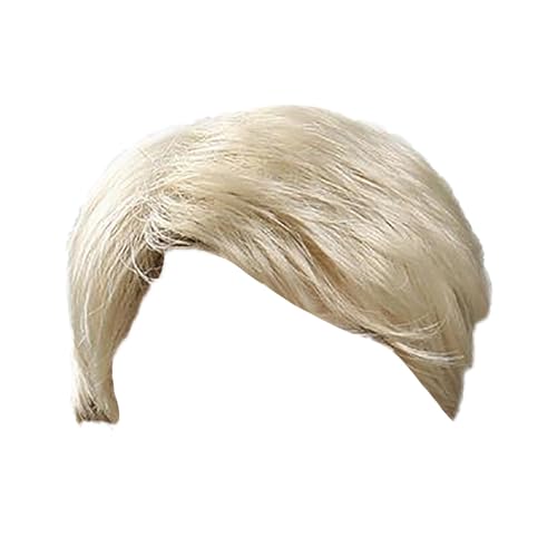 Modische Herren-Perücke mit blondem Kurzhaar und seitlich geschwungenem Haar für einen modischen und selbstbewussten Stil Damen Perücke Schwarz Echthaar (Gold, One Size) von IUNSER