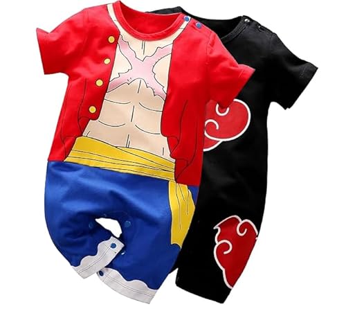 IURNXB 2 Stücke Baby Strampler Jungen Mädchen Süße Neugeborene Kleinkind Baumwolle Säugling Onesie Cartoon Cosplay Kleidung (Rot/Schwarz, 12-24 Monate) von IURNXB