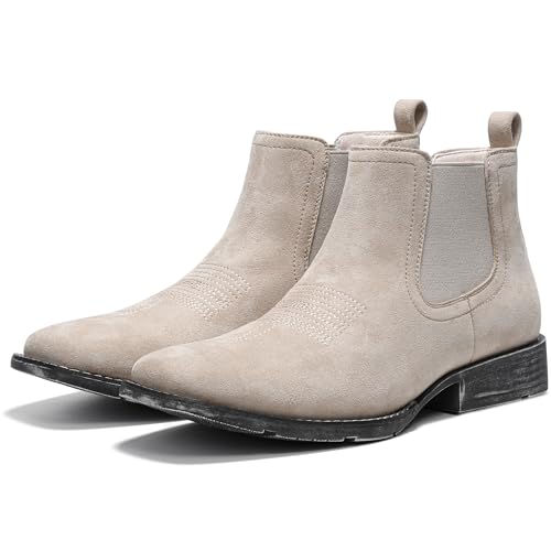 IUV Chelsea-Stiefel aus echtem Rindsleder, für Herren, Westernstiefel, lässiges Kleid, Schlupfschuh, Beige, 12.5 Wide von IUV