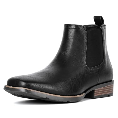 IUV Chelsea-Stiefel für Herren, quadratischer Zehenbereich, Westernstiefel, Schlupfstiefel, lässiges Kleid, Cowboystiefel, Schwarz, 47.5 EU von IUV
