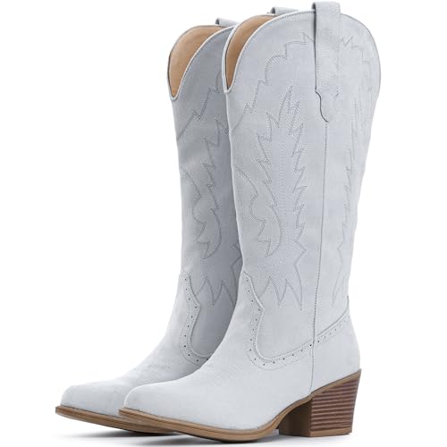IUV Cowboystiefel aus Wildleder für Damen, Westernstiefel mit spitzer Zehenpartie, wadenhoch, Schlupfstiefel, Blau, 42 EU Weit IUV Cowboystiefel aus Wildleder für Damen, Westernstiefel mit spitzer Zehenpartie, wadenhoch, Schlupfstiefel, Blau, 42 EU Weit von IUV