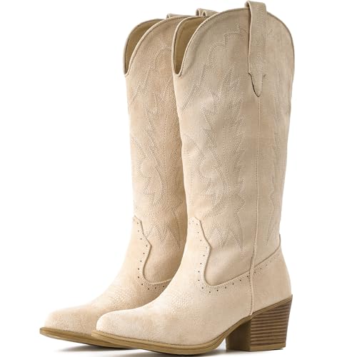 IUV Cowboystiefel aus Wildleder für Damen, Westernstiefel mit spitzer Zehenpartie, wadenhoch, Schlupfstiefel, CAMEL, 42 EU Weit IUV Cowboystiefel aus Wildleder für Damen, Westernstiefel mit spitzer Zehenpartie, wadenhoch, Schlupfstiefel, CAMEL, 42 EU Weit von IUV