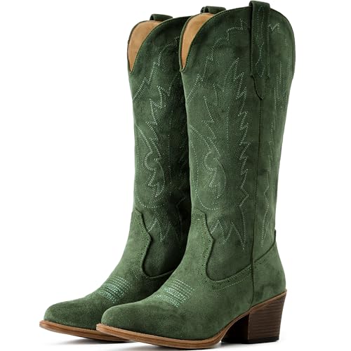 IUV Cowboystiefel aus Wildleder für Damen, Westernstiefel mit spitzer Zehenpartie, wadenhoch, Schlupfstiefel, Grün , 39.5 EU Weit IUV Cowboystiefel aus Wildleder für Damen, Westernstiefel mit spitzer Zehenpartie, wadenhoch, Schlupfstiefel, Grün , 39.5 EU Weit von IUV
