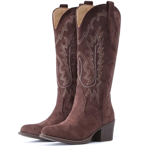 IUV Cowboystiefel aus Wildleder für Damen, Westernstiefel mit spitzer Zehenpartie, wadenhoch, Schlupfstiefel, Kaffee, 41 EU IUV Cowboystiefel aus Wildleder für Damen, Westernstiefel mit spitzer Zehenpartie, wadenhoch, Schlupfstiefel, Kaffee, 41 EU von IUV