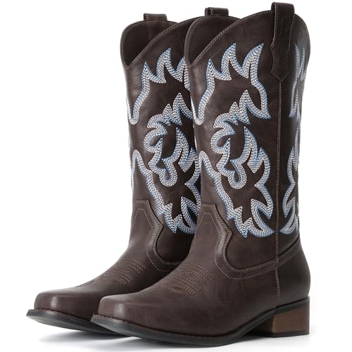 IUV Cowboystiefel für Damen, quadratischer Zehenbereich, Cowgirl-Stiefel, mittelhoch, Westernstiefel, zum Überziehen, modische Cowboystiefel, Khaki, 41 EU IUV Cowboystiefel für Damen, quadratischer Zehenbereich, Cowgirl-Stiefel, mittelhoch, Westernstiefel, zum Überziehen, modische Cowboystiefel, Khaki, 41 EU von IUV