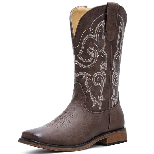 IUV Cowboystiefel für Damen, quadratischer Zehenbereich, Westernstiefel, wadenhoch, Cowgirl-Stiefel, zum Überziehen, modisch, bestickt, Cowboystiefel, Braun, 43 EU IUV Cowboystiefel für Damen, quadratischer Zehenbereich, Westernstiefel, wadenhoch, Cowgirl-Stiefel, zum Überziehen, modisch, bestickt, Cowboystiefel, Braun, 43 EU von IUV