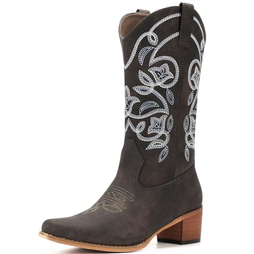 IUV Cowboystiefel für Damen, spitzer Zehenbereich, Westernstiefel, Cowgirl-Stiefel, wadenhoch, grau dunkel, 42 EU IUV Cowboystiefel für Damen, spitzer Zehenbereich, Westernstiefel, Cowgirl-Stiefel, wadenhoch, grau dunkel, 42 EU von IUV