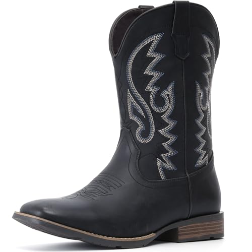 IUV Cowboystiefel für Herren mit breiter quadratischer Zehenpartie, Western-Retro-Stiefel, langlebig, klassisch, modisch, bestickt, rutschfest, zum Überziehen, Mattes Schwarz, 42.5 EU IUV Cowboystiefel für Herren mit breiter quadratischer Zehenpartie, Western-Retro-Stiefel, langlebig, klassisch, modisch, bestickt, rutschfest, zum Überziehen, Mattes Schwarz, 42.5 EU von IUV