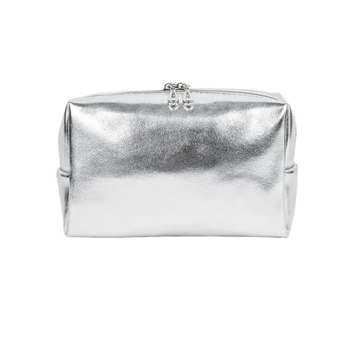 Modische Premium-Kosmetiktasche, Kleine Tragbare Kosmetiktasche for Damen für Mädchen Frauen(Silver Square Bag) von IUVYTA