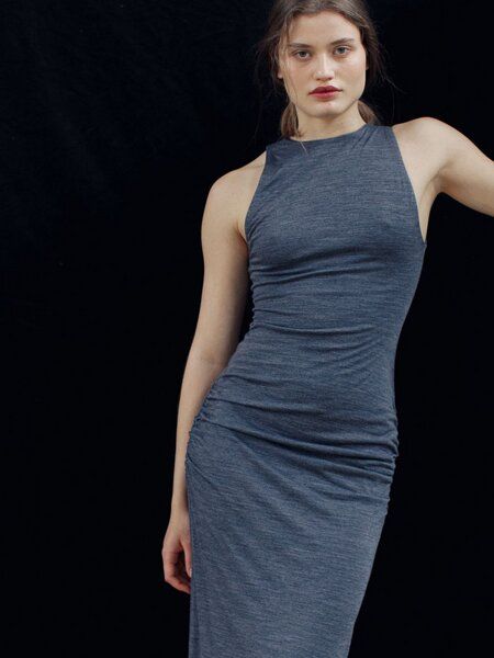 IVA RYCH Maxikleid mit Drapierung aus Wolle I Deadstock von IVA RYCH